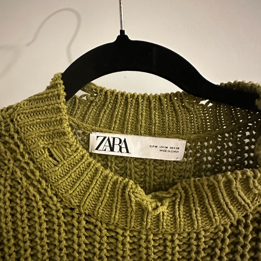 Zara Green Distressed Sweater